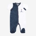 pijama de bebé azul-marinho e azul decorado com um farol