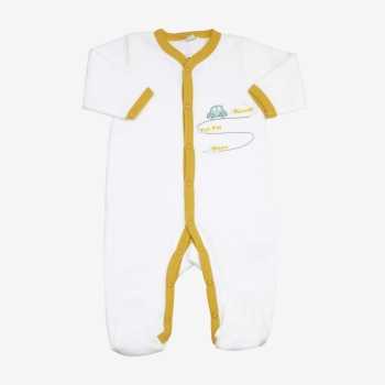 Pijama de bebé branco e mostarda