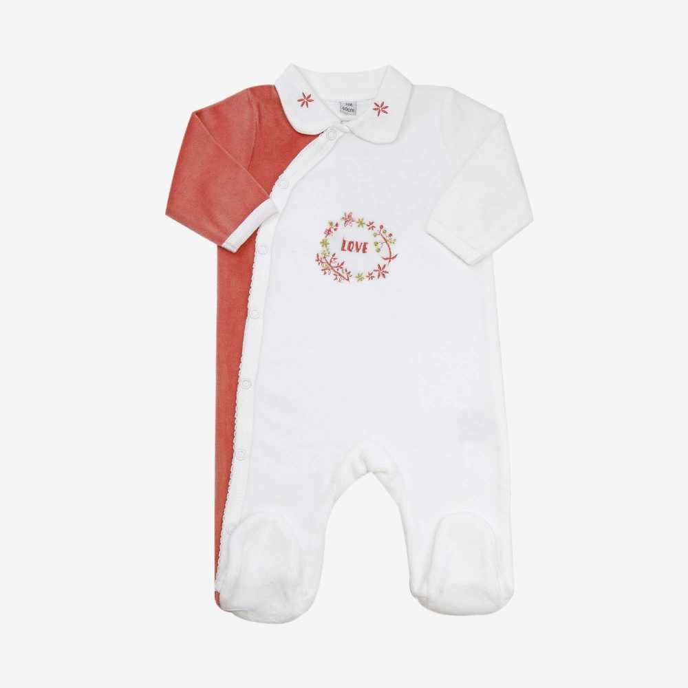 Pijama branco e terracota com gola feminina Pijama branco e terracota com gola feminina