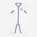 White and blue "happy baby" baby pajamas