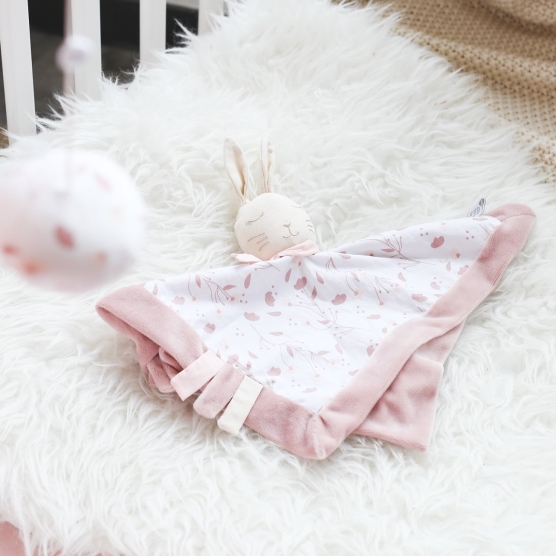 bunny lovey in handkerchief shape with small ribbons