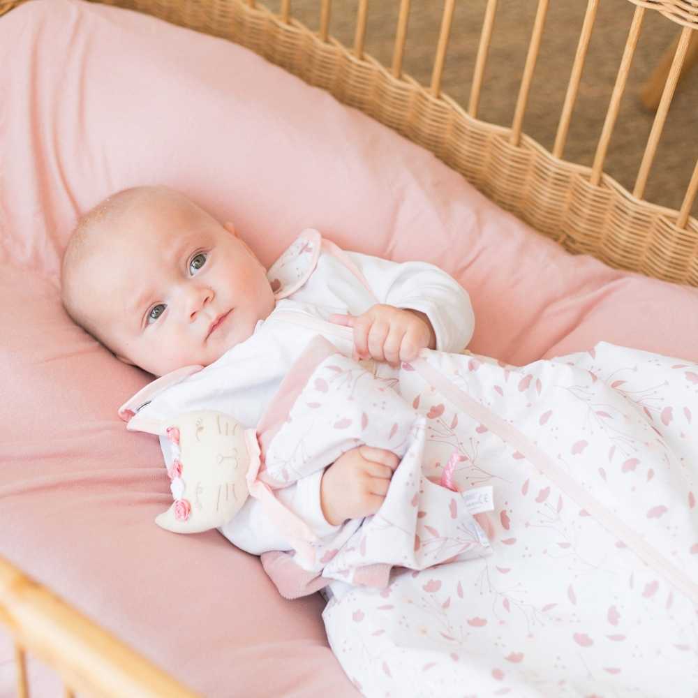O bebé vai adormecer com o seu doudou Rose, a gata O bebé vai adormecer com o seu doudou Rose, a gata