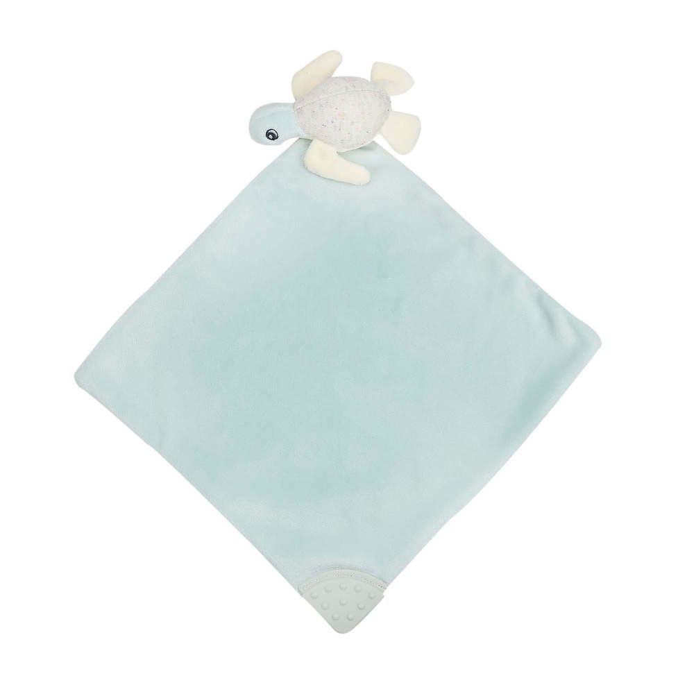 doudou naissance carré vert d'eau tortue