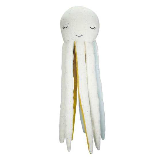 stuffed octopus named Poulpie in beige, mustard and sea green colors