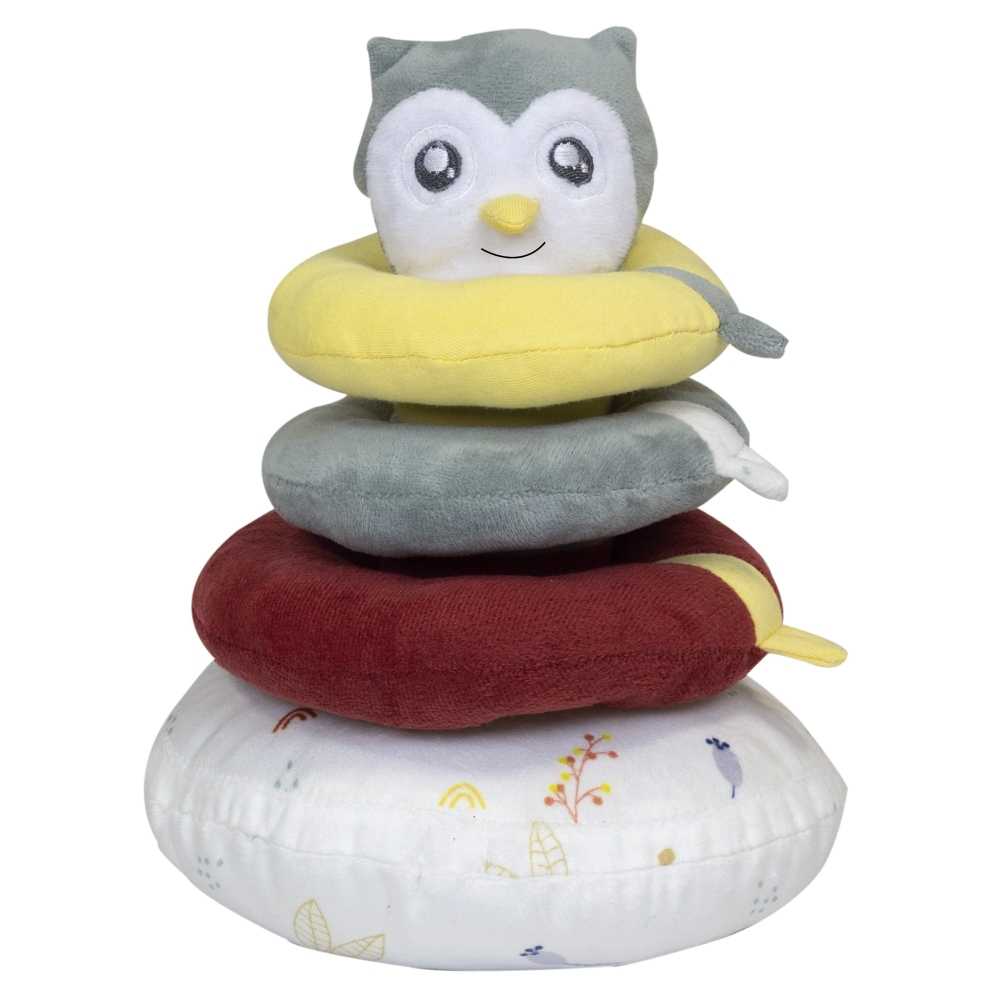 Pirâmide empilhável macia com uma carinha de coruja Pirâmide empilhável macia com uma carinha de coruja