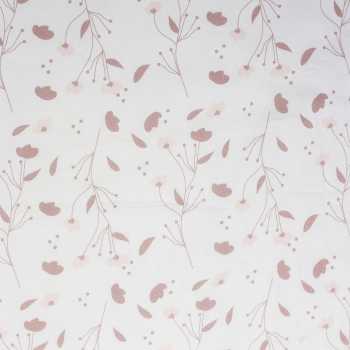 Pormenor do tecido e do padrão floral do saco de dormir para recém-nascido em algodão biológico Rose & Lili Pormenor do tecido e do padrão floral do saco de dormir para recém-nascido em algodão biológico Rose & Lili