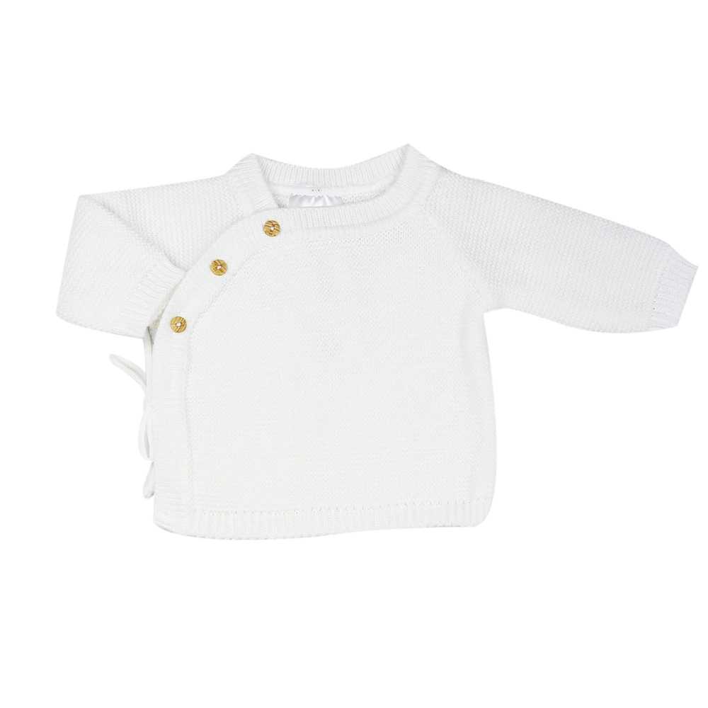 Weiße Babyjacke mit Knöpfen in Holzoptik Weiße Babyjacke mit Knöpfen in Holzoptik