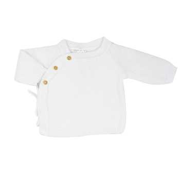Weiße Babyjacke mit Knöpfen in Holzoptik