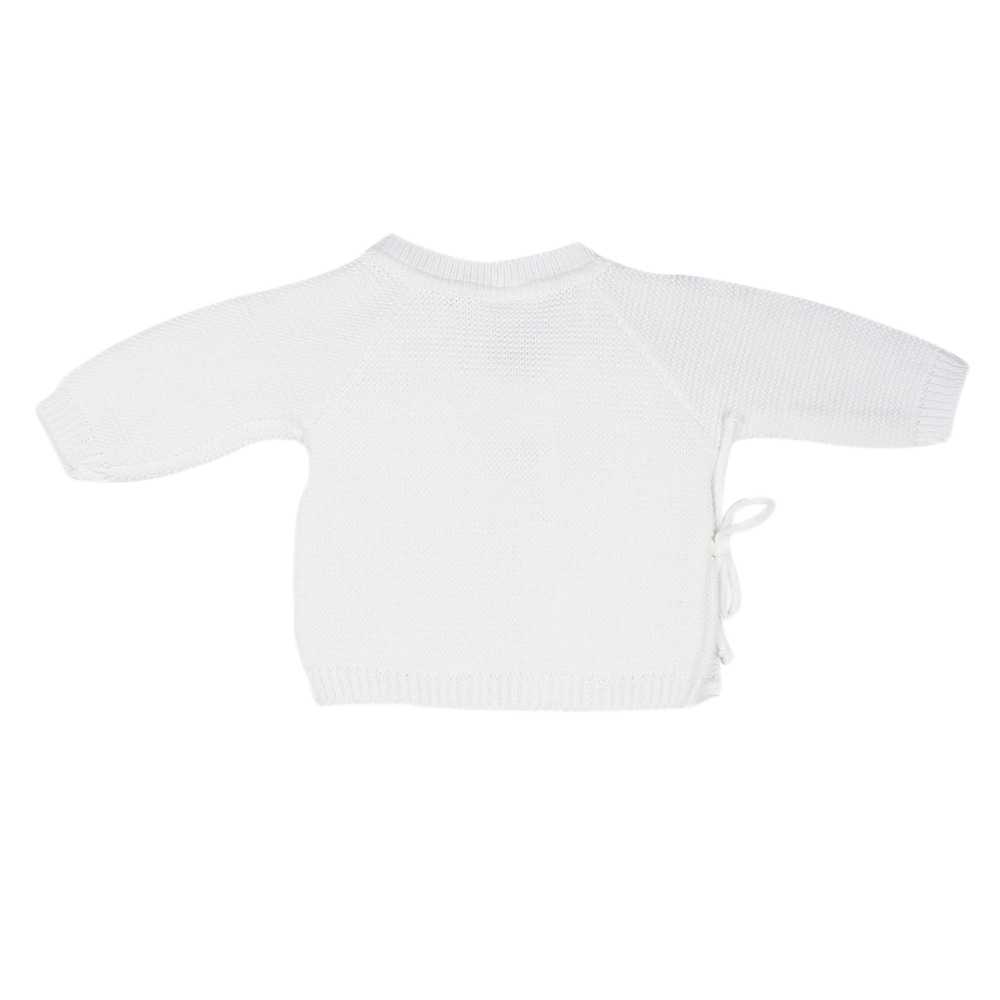 Rückseite der weißen Babyjacke ideal für die Entbindungsstation