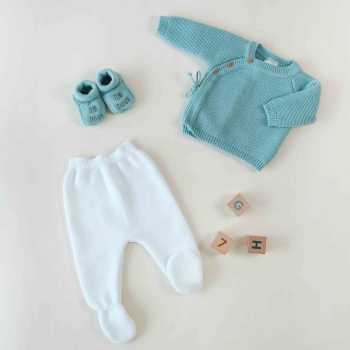 White knit pants set, sage garter stitch crop top and sage min nous booties
