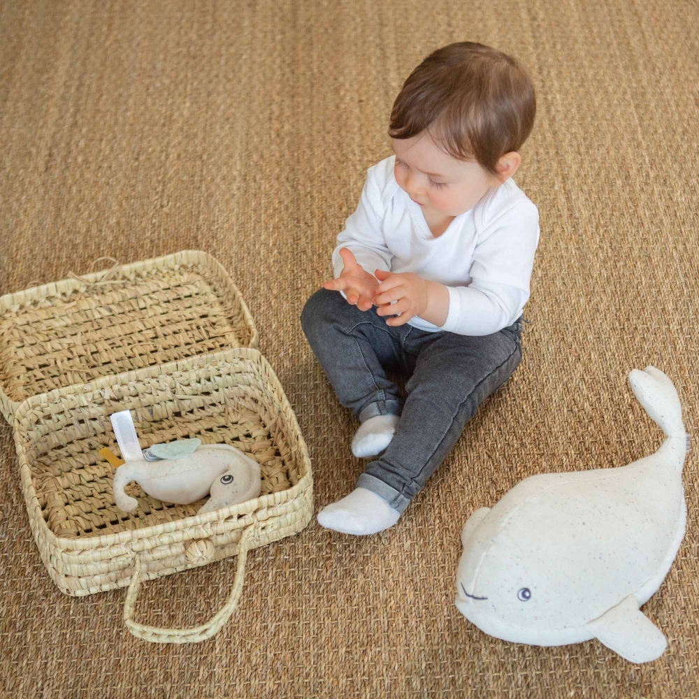 Baby mit seiner Seepferdchen-Rassel au large de nova