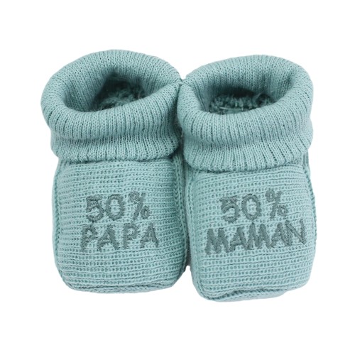 Sage green baby booties 50% dad 50% mom