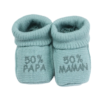 Sage green baby booties 50% dad 50% mom