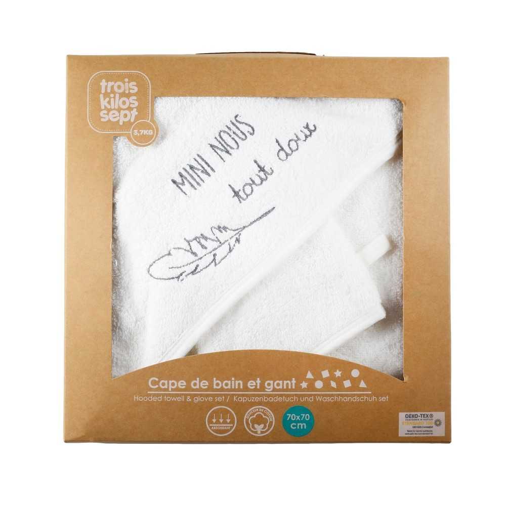 Conjunto de banho para bebé Mini Nous com uma toalha e uma luva de banho numa caixa de presente de papel kraft Conjunto de banho para bebé Mini Nous com uma toalha e uma luva de banho numa caixa de presente de papel kraft