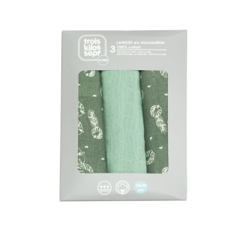 copy of Set of 3 nappies 70x70cm - Oeko-tex - water green Trois Kilos Sept - 5