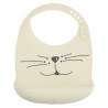 Babete de silicone cor de areia com os bigodes de um gatinho