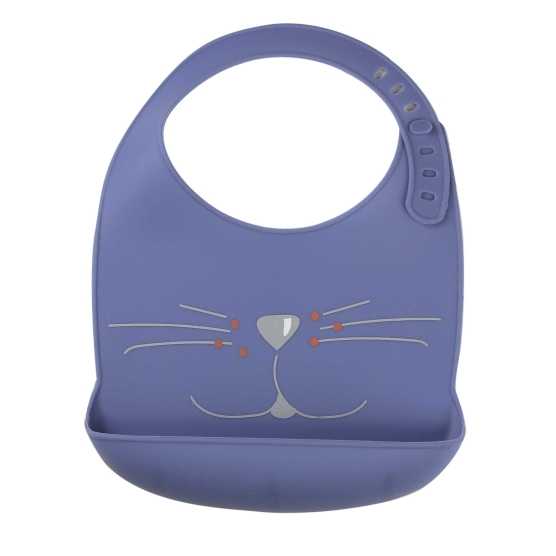 Babete de silicone em forma de gato azul-marinho