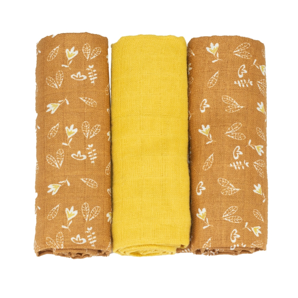 Lot de 3 langes camel et moutarde avec des motifs fleuris