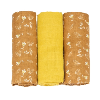 Lot de 3 langes camel et moutarde avec des motifs fleuris