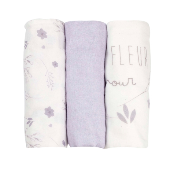 Pack of 3 diapers 70*70cm purple and white
