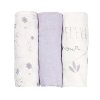 Conjunto de 3 fraldas de pano 70*70cm lilás e branco Conjunto de 3 fraldas de pano 70*70cm lilás e branco