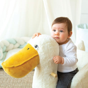baby on its rocking horse close-up of head