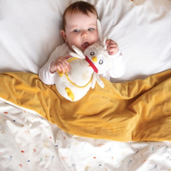 baby playing with his musical owl hide and seek plush toy in the forest baby playing with his musical owl hide and seek plush toy in the forest