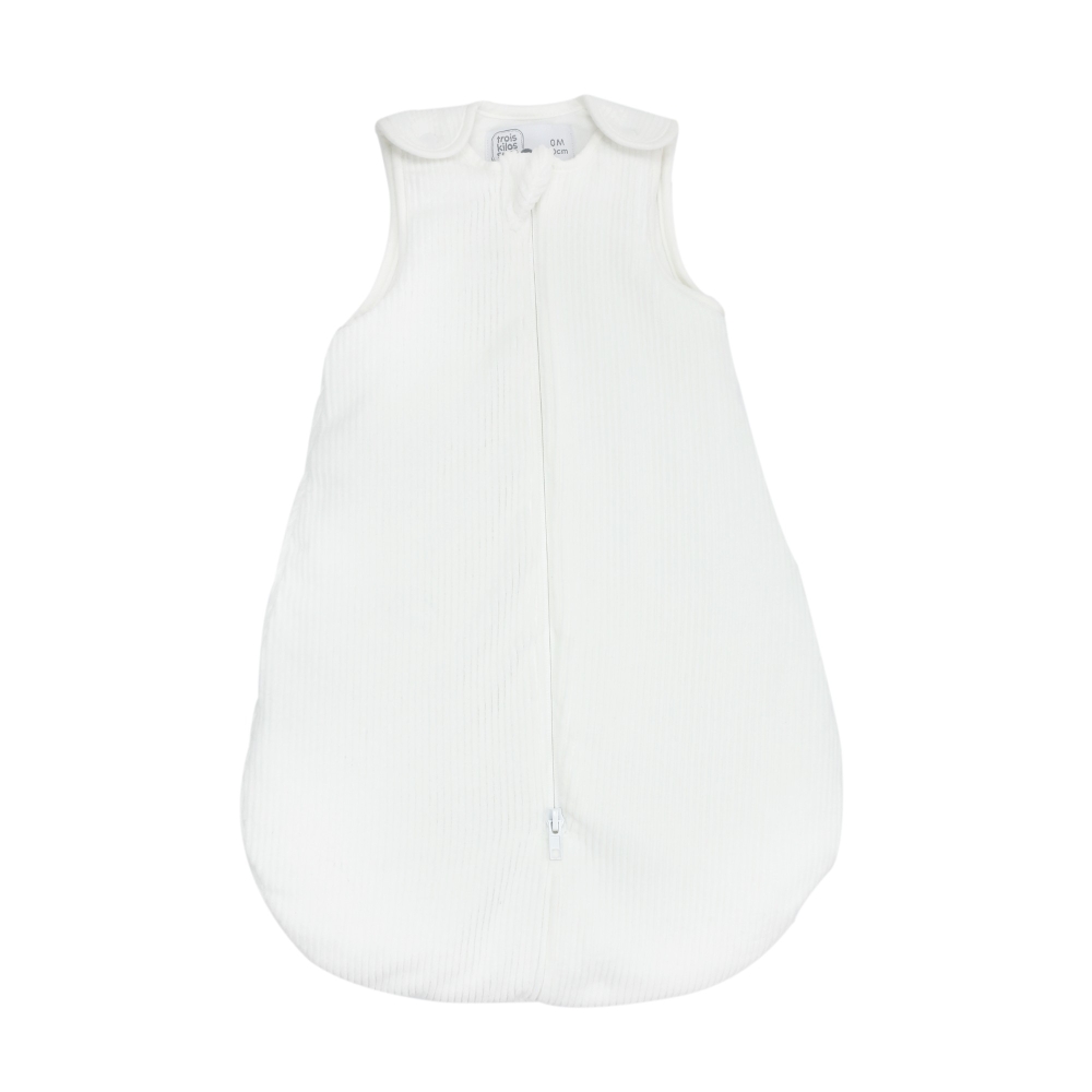 Front view of the newborn sleeping bag, white in corduroy