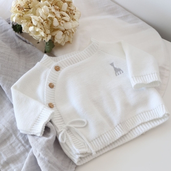 Sophie la girafe white bra with gray embroidery matching the swaddle blanket