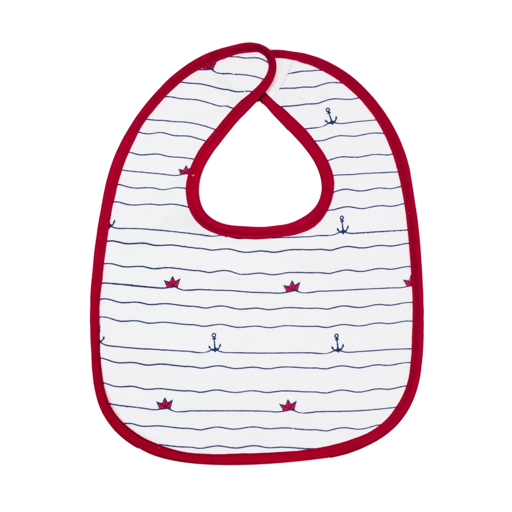 product photo of red patterned captain bib product photo of red patterned captain bib