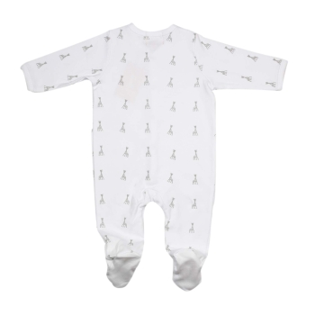 Pijama branco de recém-nascido com motivos Sophie la girafe, visto de costas Pijama branco de recém-nascido com motivos Sophie la girafe, visto de costas