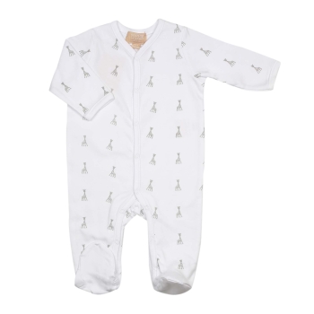 Pijama de recém-nascido branco com motivos da Sophie la girafe, vista de frente Pijama de recém-nascido branco com motivos da Sophie la girafe, vista de frente