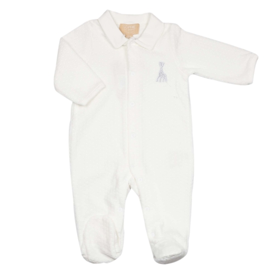 Babygrow Y bege com gola polo - Veludo jacquard - ©Sophie la girafe