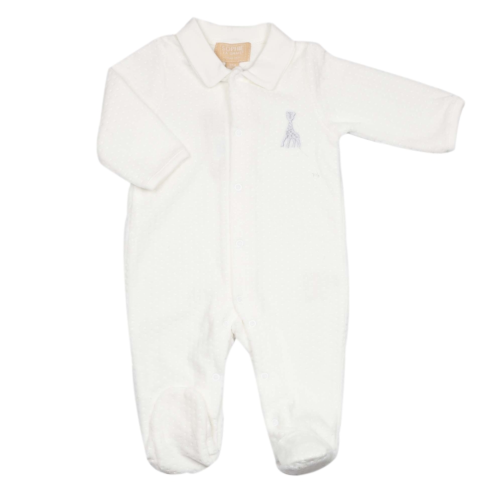 Babygrow Y bege com gola polo - Veludo jacquard - ©Sophie la girafe Babygrow Y bege com gola polo - Veludo jacquard - ©Sophie la girafe