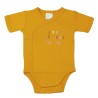 Close-up of the solid mustard bodysuit with the inscription "I love soft kisses"
