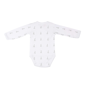 Sophie the Giraffe patterned wrap-around bodysuit, back view Sophie the Giraffe patterned wrap-around bodysuit, back view