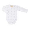 Sophie the Giraffe patterned wrap-around bodysuit, front view Sophie the Giraffe patterned wrap-around bodysuit, front view