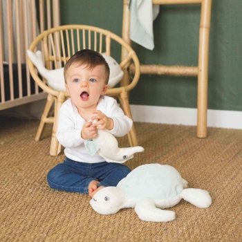 Bébé qui joue avec ses jouets tout doux de l'océan Bébé qui joue avec ses jouets tout doux de l'océan