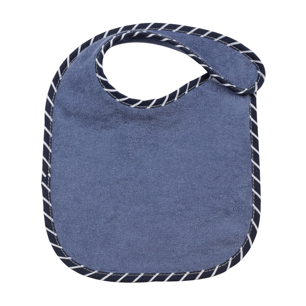 Blaues Lätzchen mit nachtblauer Borte für Unisex-Baby Blaues Lätzchen mit nachtblauer Borte für Unisex-Baby