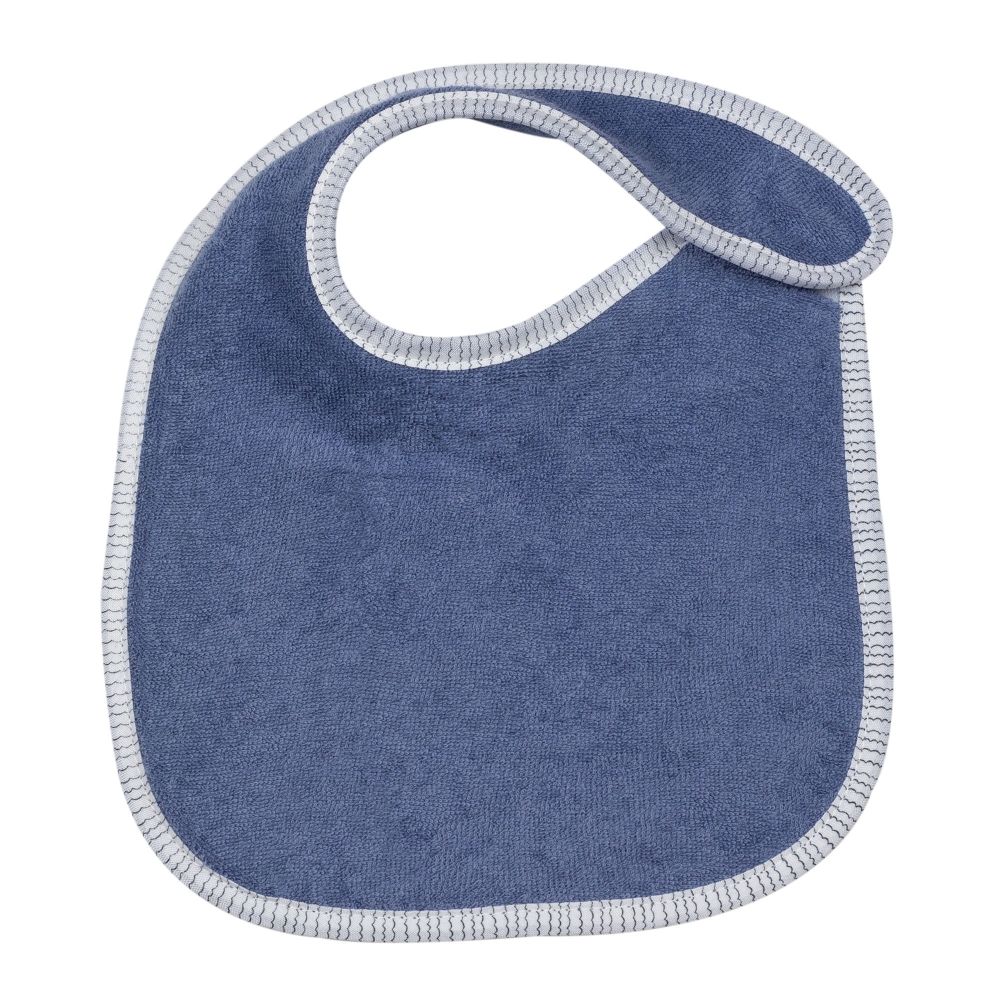 plain blue bib with white terry cloth piping plain blue bib with white terry cloth piping