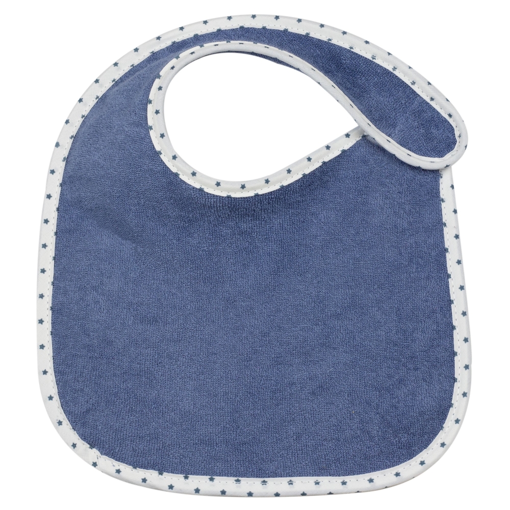 Babete de bebé azul-marinho com debrum branco e azul