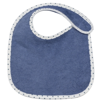 Babete de bebé azul-marinho com debrum branco e azul