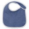 Babete de bebé azul-marinho com debrum branco e azul