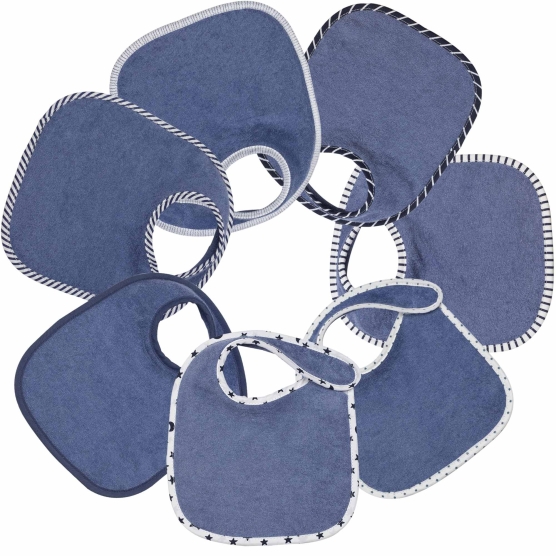 Set von 7 einfarbigen blauen Unisex-Lätzchen