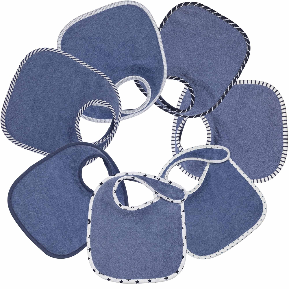 Set von 7 einfarbigen blauen Unisex-Lätzchen