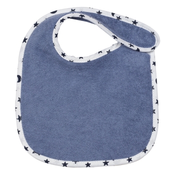 babete azul com debrum branco e estrelas azuis
