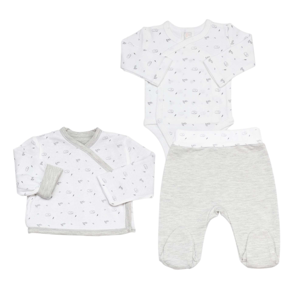 Conjunto de nascimento de 3 peças - Cinzento mesclado Conjunto de nascimento de 3 peças - Cinzento mesclado