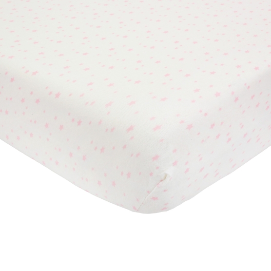 Lençol de baixo ajustável em jersey - Estrelas cor-de-rosa