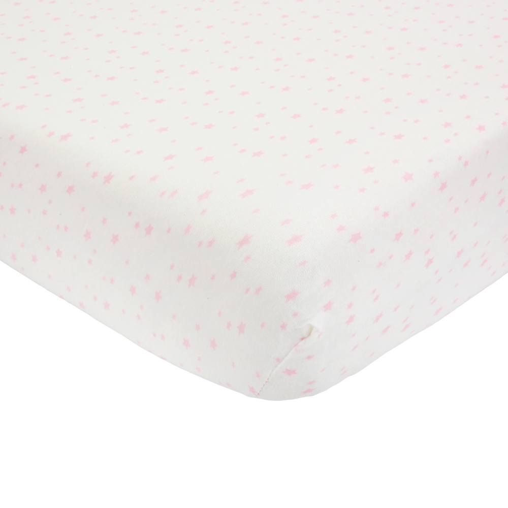 Lençol de baixo ajustável em jersey - Estrelas cor-de-rosa