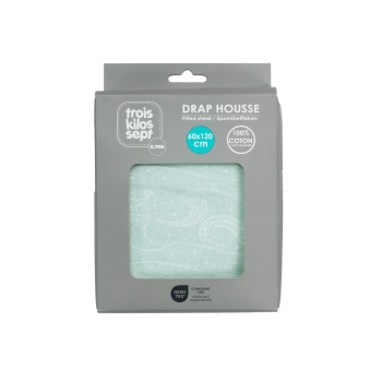 Drap housse bébé - Vert d'eau à motifs océan Trois Kilos Sept - 3